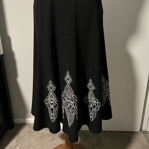 Sunny Leigh Black A-Line Skirt with White Embroidered Hem